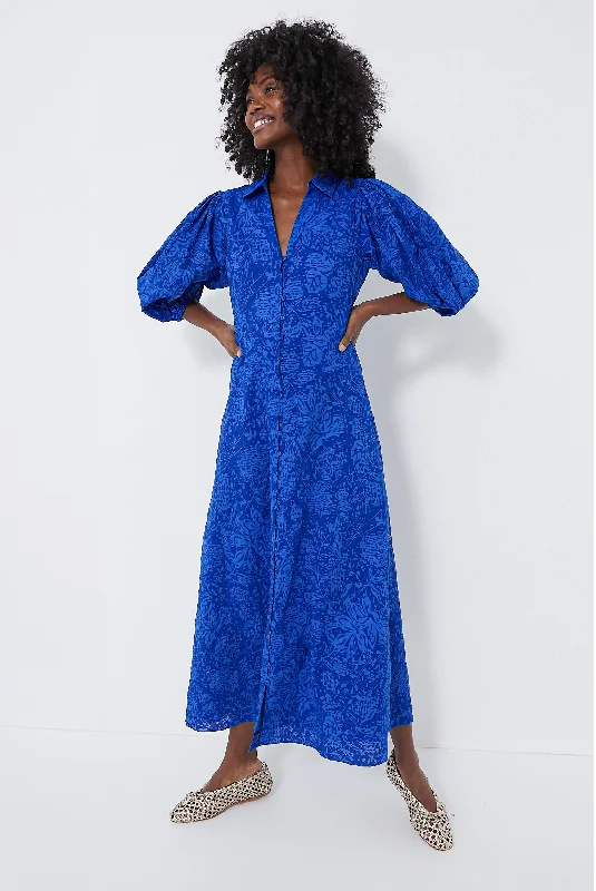 Royal Blue Button Front Brady Maxi Dress