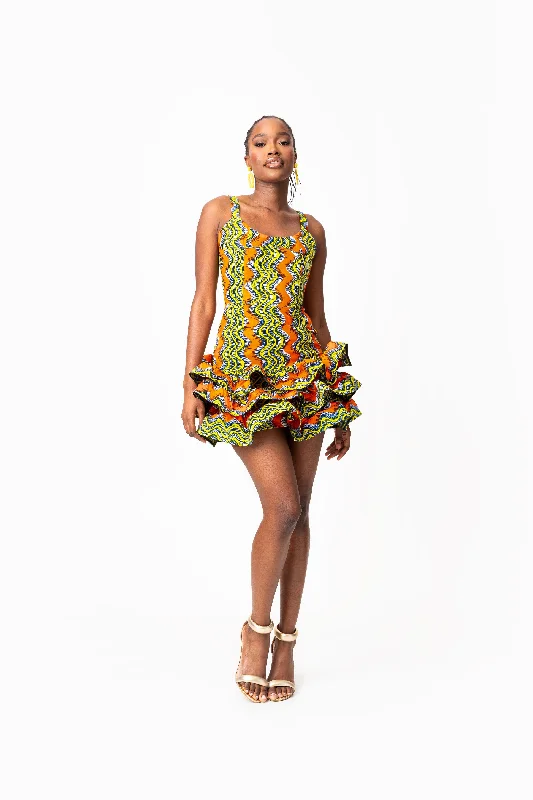 TANI African Print Corset Layered Mini Dress