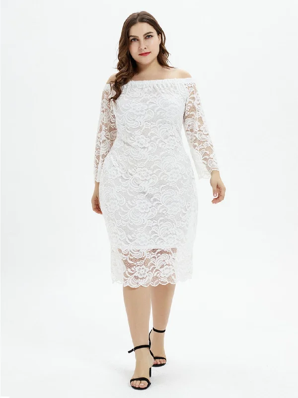 KittenAlarm - Plus Size Off Shoulder Lace Dress