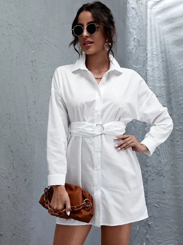 KittenAlarm - Button Up Shirt Dress With O-Ring Belt