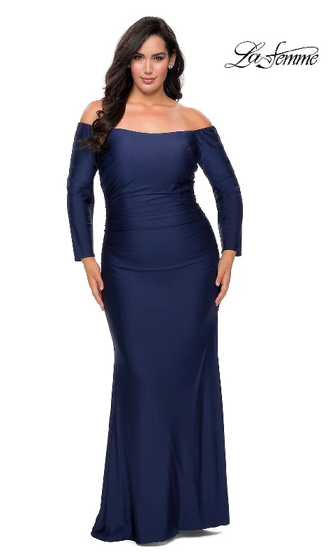 La Femme Long Sleeve Plus-Size Formal Prom Dress