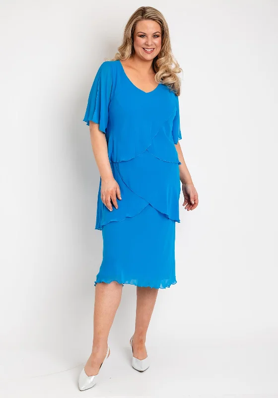 Allison Chiffon Tiered Frill Midi Dress, Turquoise