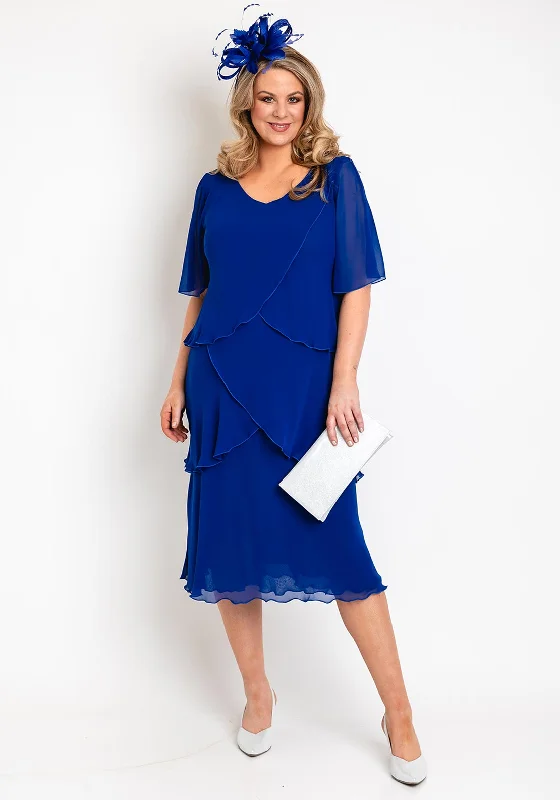 Allison Chiffon Tiered Frill Midi Dress, Navy