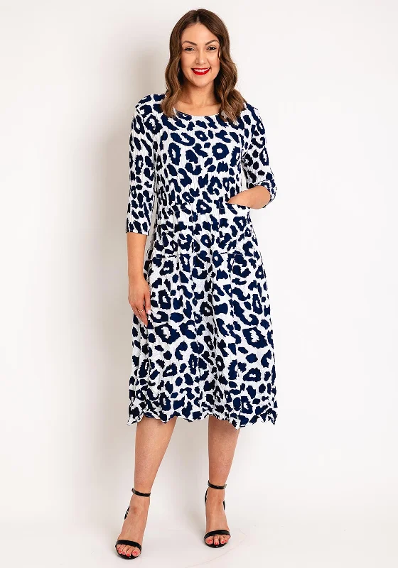 Alquema Smash Pocket Crinkle Print Midi Dress, Indigo Leopard