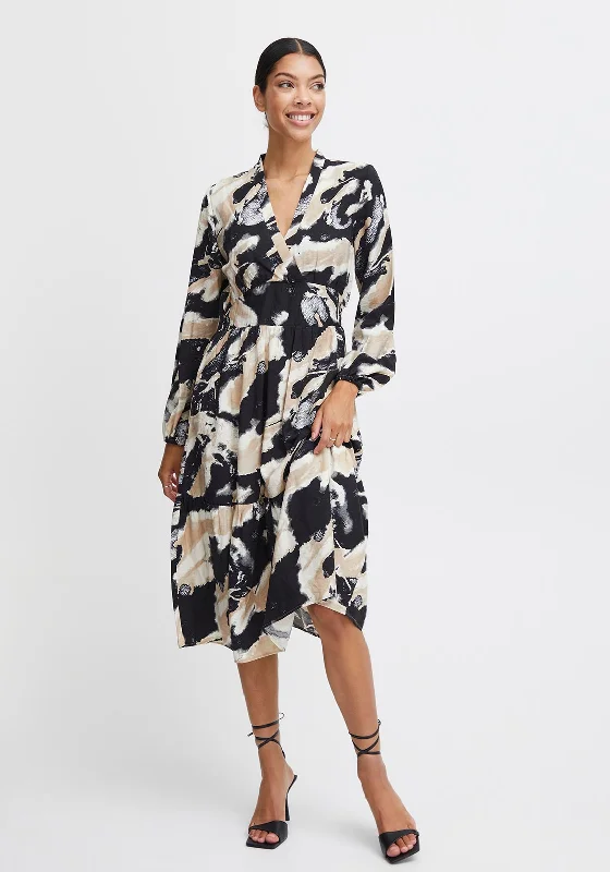 B.Young Hamma Marble Print A-Line Midi Dress, Birch Mix