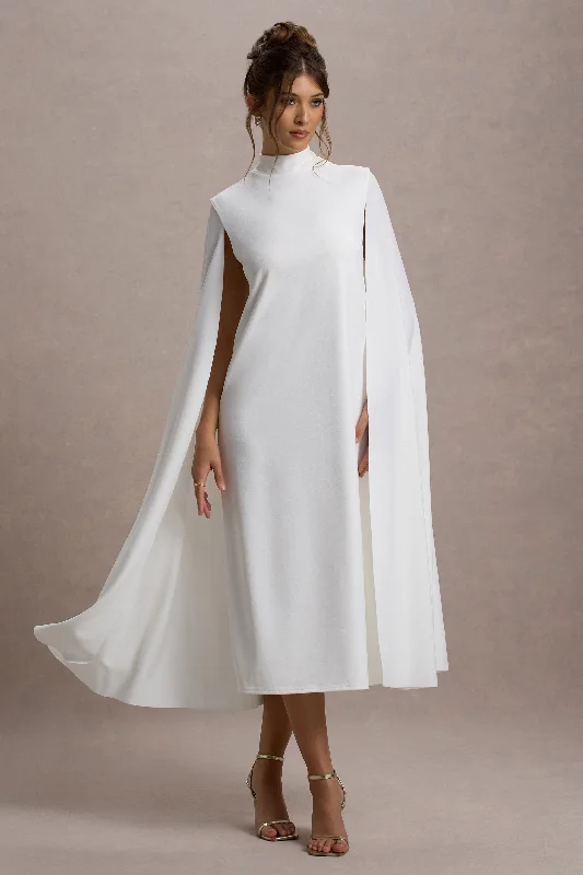 Carnation | White Long-Sleeve Midi Dress With Cape