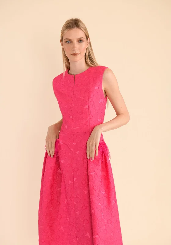 Caroline Kilkenny Hazel Floral Jacquard Midi A-Line Dress, Fuchsia