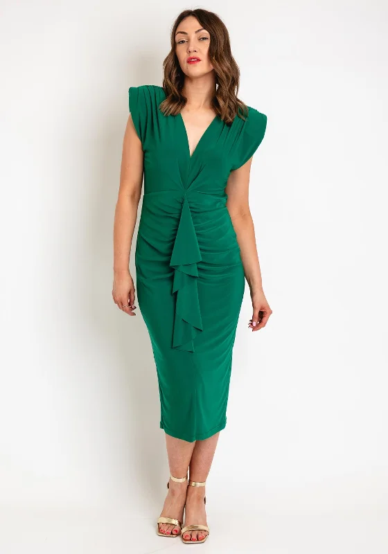 Casting Ruched Drape Midi Dress, Verde