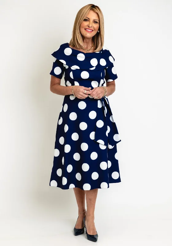 Coco Doll Hasta Polka Dot Midi Dress, Navy