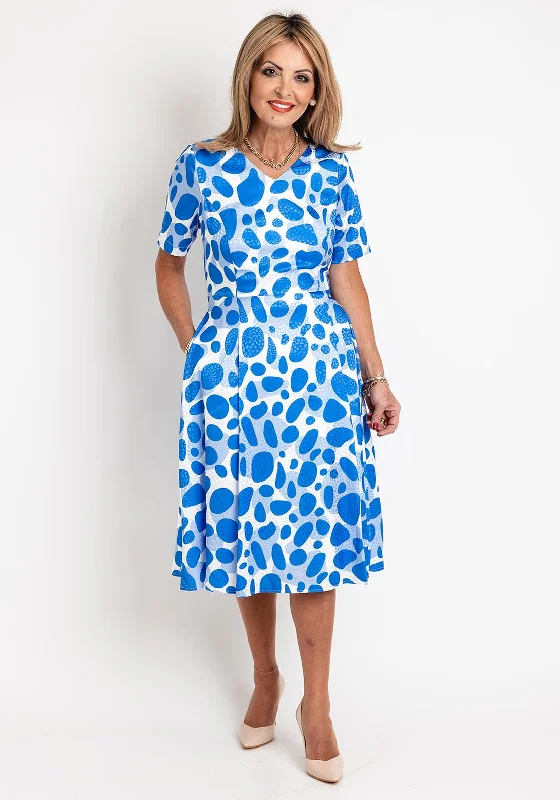 Coco Doll Judy Satin Feel Spot Print Midi Dress, Royal Spot