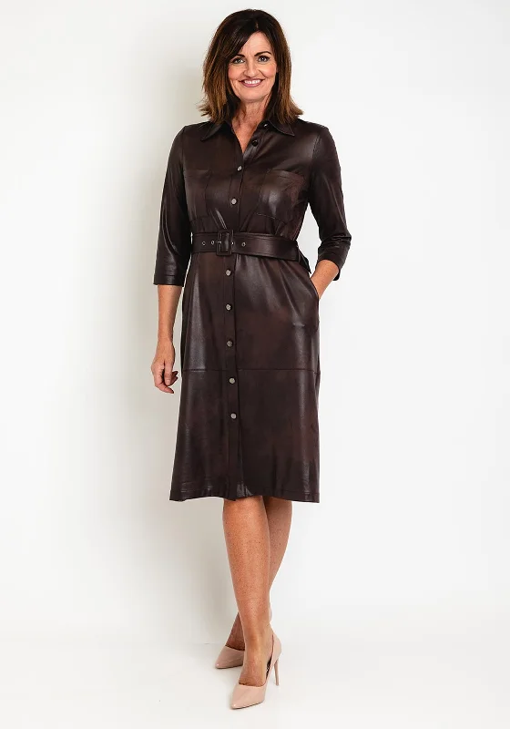 Eva Kayan Leather Look Midi Shirt Dress, Mocca