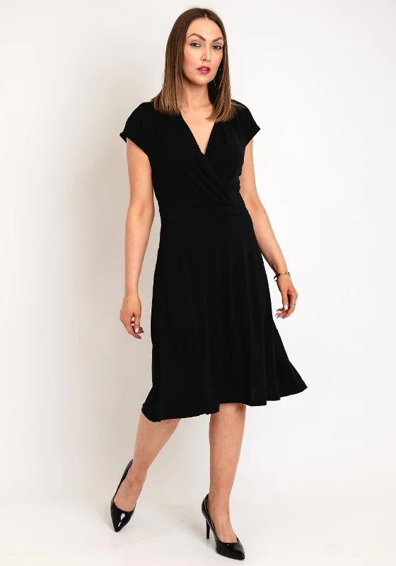 FREEQUENT V-Neck A-Line Midi Dress, Black