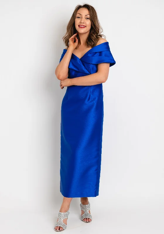 Gabriela Sanchez Off-the-Shoulder Pencil Midi Dress, Cobalt