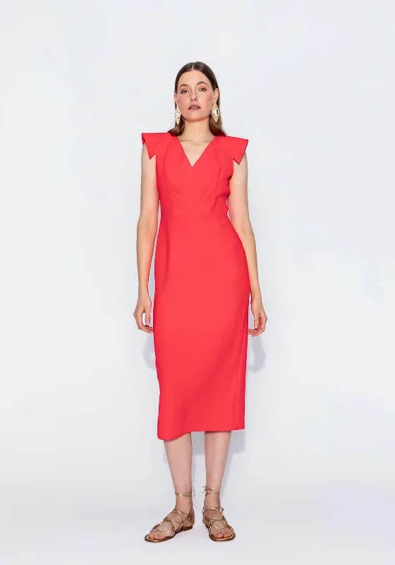 Kameya V-Neckline Midi Pencil Dress, Red