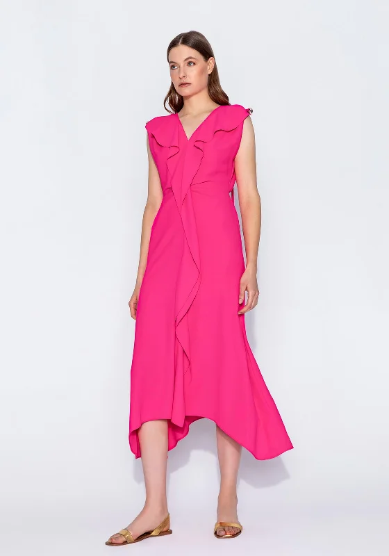 Kameya Ruffled Front Midi Dress, Fuchsia