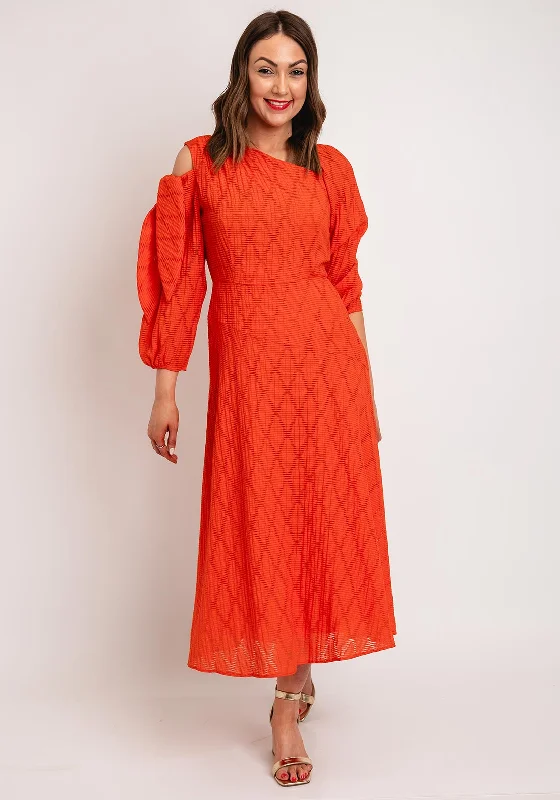 Kameya Tie Sleeve Midi Dress, Orange