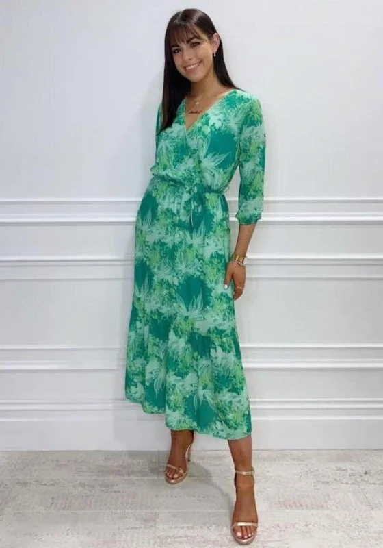 Kate & Pippa Boho Printed Midi Wrap Dress, Green