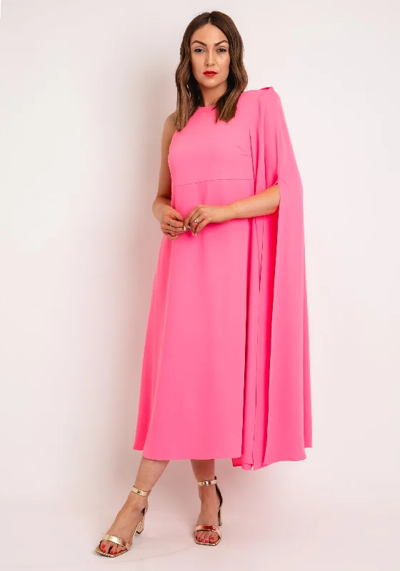 Laura Bernal Long Cape Sleeve Midi Dress, Bright Pink