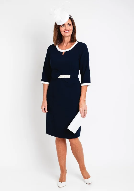 Lizabella Pearl Trim Pencil Midi Dress, Navy