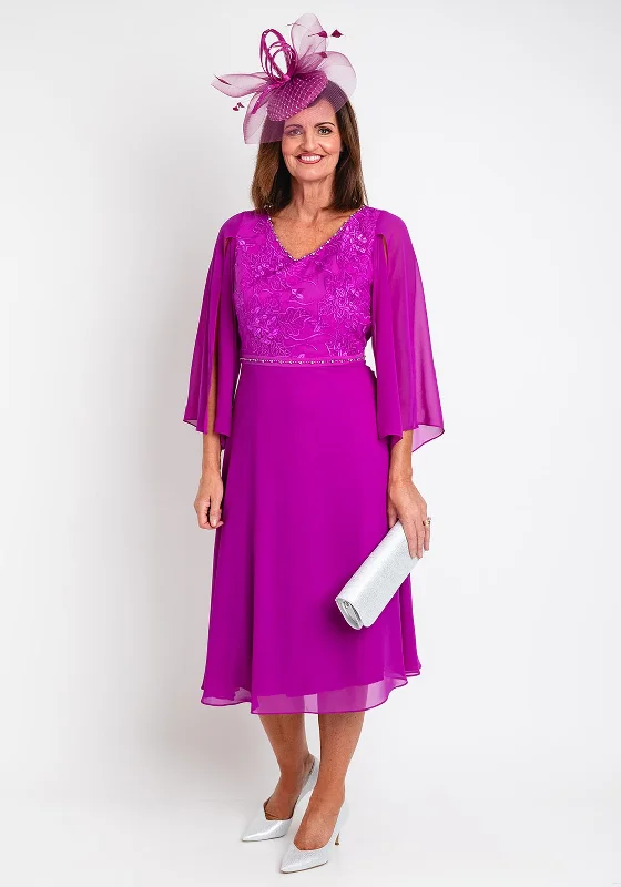 Lizabella Applique Chiffon Midi Dress, Fuchsia