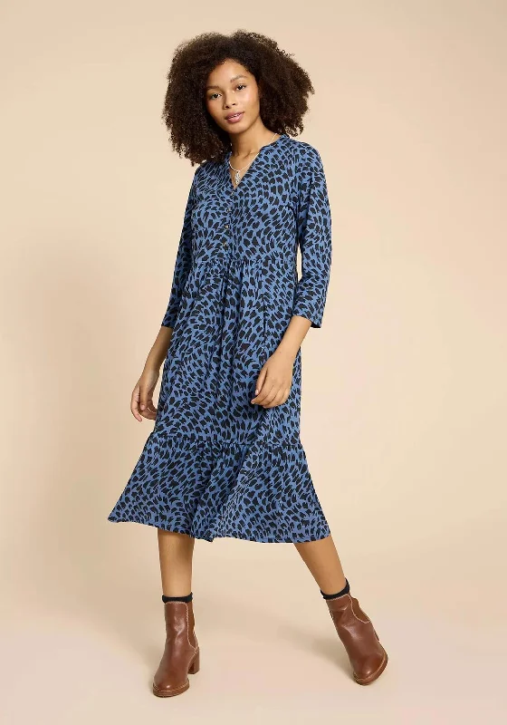 White Stuff Naya Print Jersey Midi Dress, Blue