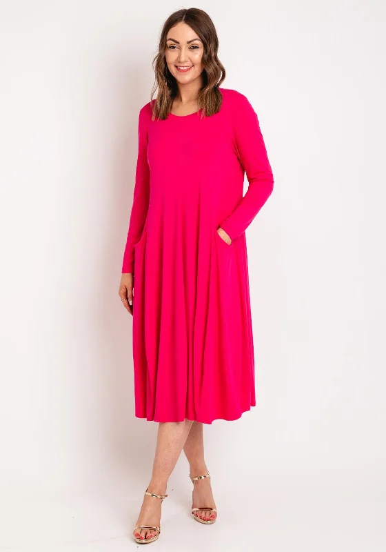 NOEN Round Neck Midi Jersey Dress, Fuchsia