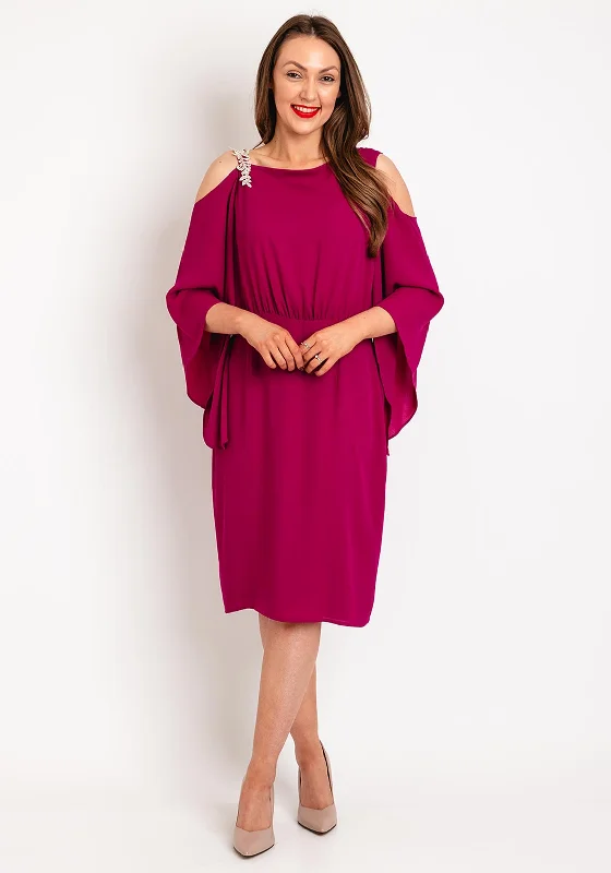 Olimara Applique Cold Shoulder Midi Dress, Magenta