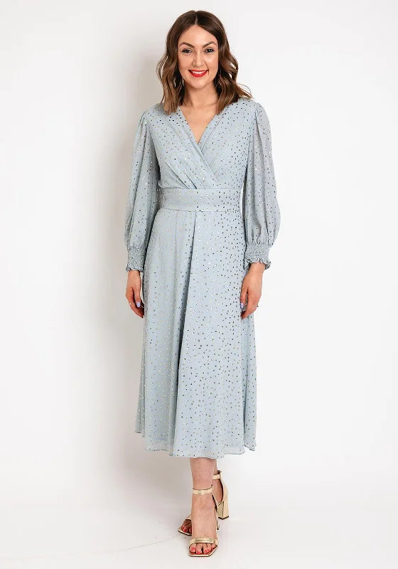 Role Mode Cataleya Gold Spotted Midi Dress, Baby Blue