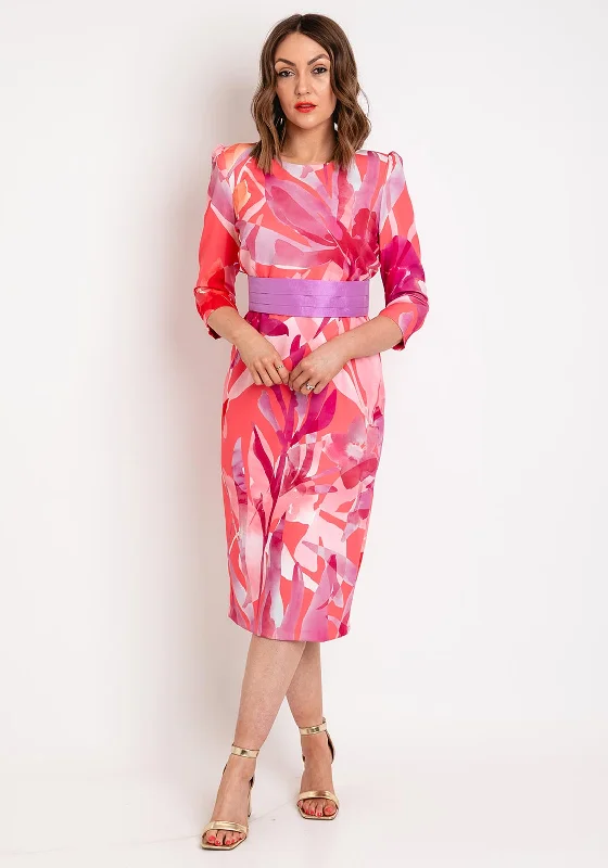 Role Mode Darlan Floral Print Pencil Midi Dress, Pink Multi