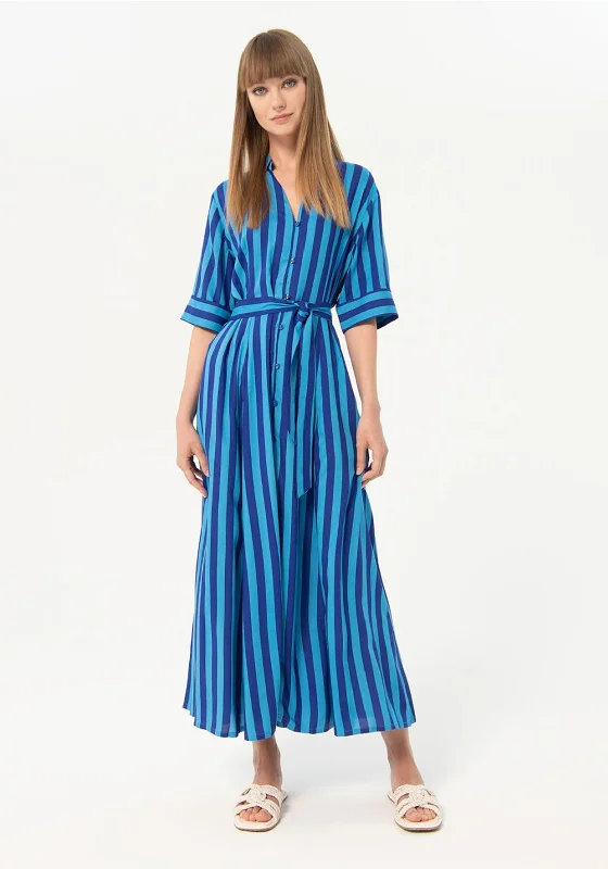 Surkana Striped Satin Shirt Midi Dress, Blue