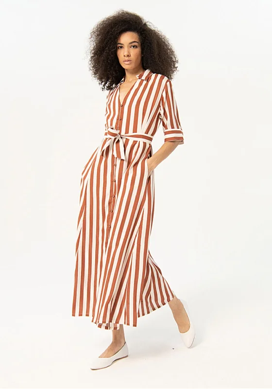 Surkana Striped Satin Shirt Midi Dress, Brown