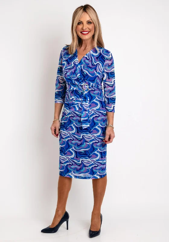 Via Veneto Swirl Print Mesh Midi Dress, Cornflower